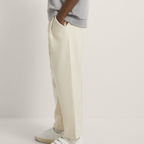 ZARA MAN ECRU TECHNICAL FABRIC PLEATED JOGGER EFFECT PANT TROUSERS $69.90 - Picture 3 of 9